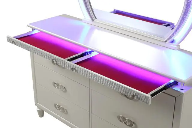 Alt view image 2 of 5 - Perla 6 Drawer LED Dresser Made with Wood in Milky White