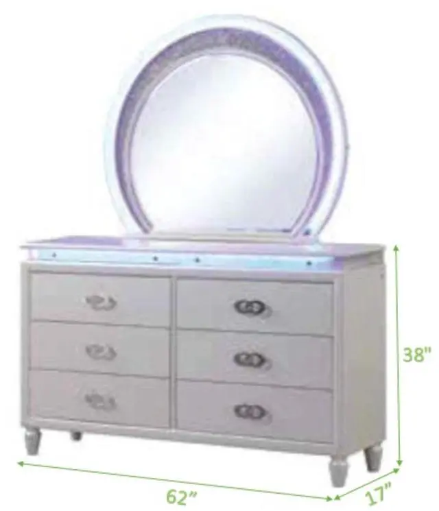 Alt view image 5 of 5 - Perla 6 Drawer LED Dresser Made with Wood in Milky White