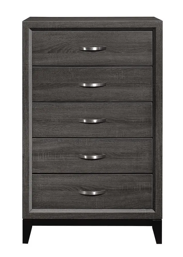 Alt view image 2 of 7 - Contemporary Design Gray Finish 1Pc Chest Of Dovetail Drawers Polished Chrome Bar Pulls Bedroom Furniture