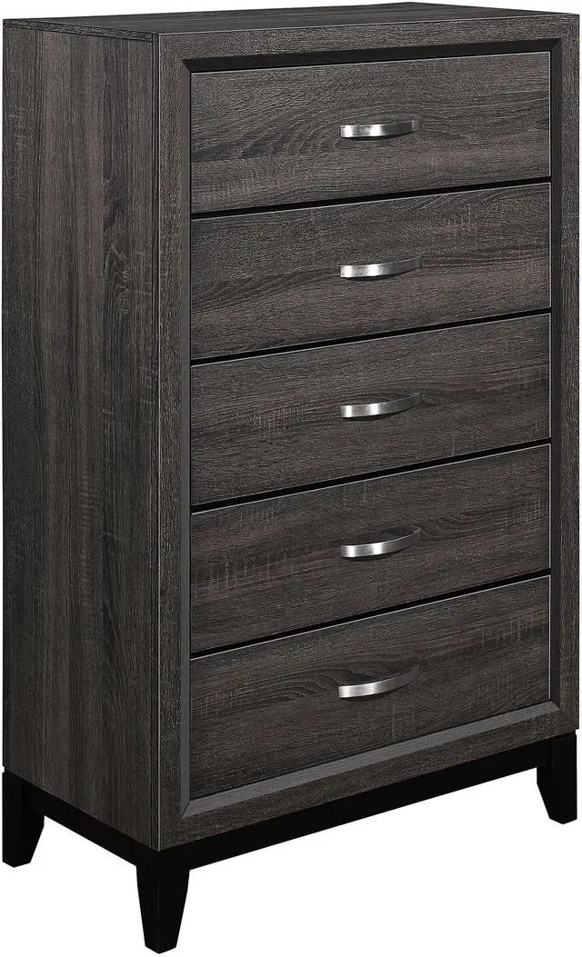 Main image of Contemporary Design Gray Finish 1Pc Chest Of Dovetail Drawers Polished Chrome Bar Pulls Bedroom Furniture
