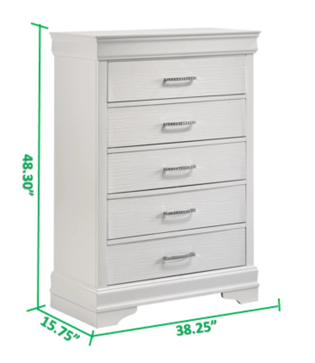 Alt view image 5 of 5 - Modern 5 Drawers Chest made with Wood in White