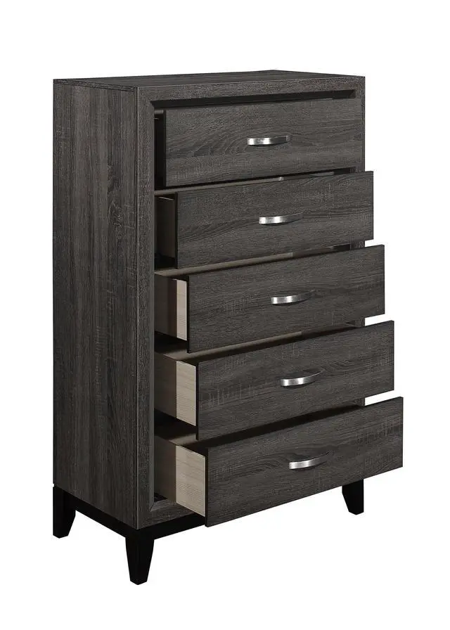 Alt view image 3 of 7 - Contemporary Design Gray Finish 1Pc Chest Of Dovetail Drawers Polished Chrome Bar Pulls Bedroom Furniture