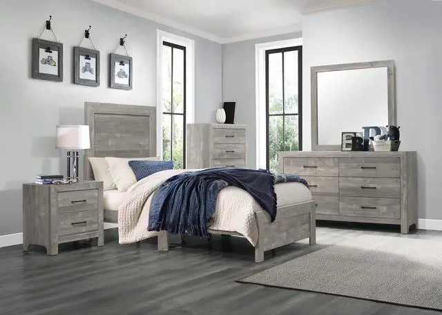 Alt view image 6 of 7 - Rustic Design Gray Finish 1pc Chest with Storage Drawers Black Metal Hardware Bedroom Furniture