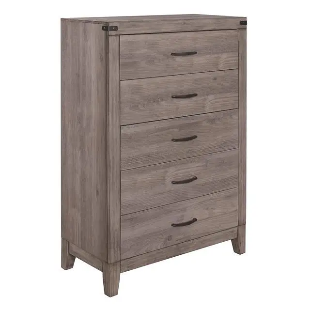 Alt view image 2 of 7 - Brownish Gray Finish 1pc Bedroom Chest of 5 Drawers Melamine Laminate Dark Metal Hardware Corner Rivets