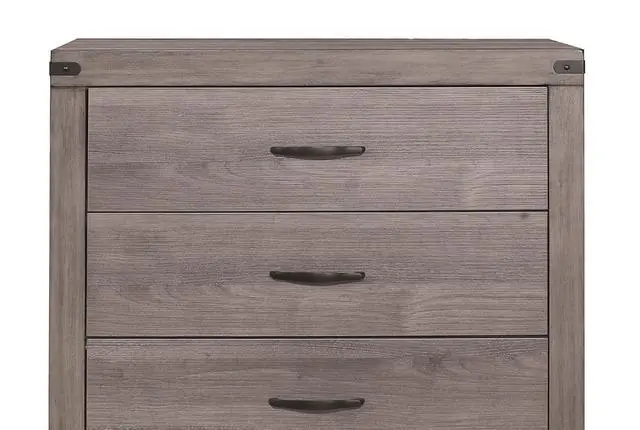 Alt view image 4 of 7 - Brownish Gray Finish 1pc Bedroom Chest of 5 Drawers Melamine Laminate Dark Metal Hardware Corner Rivets
