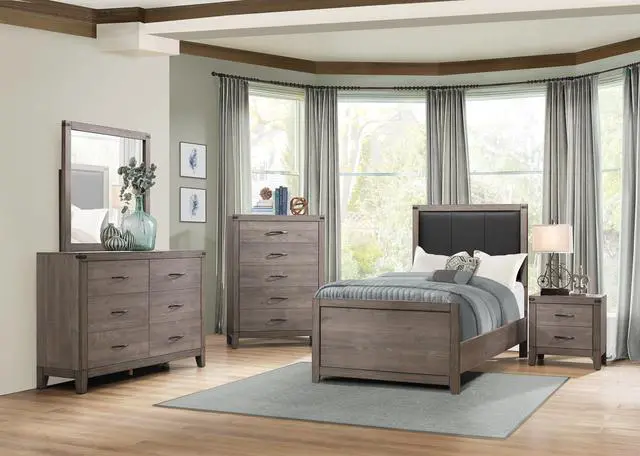Alt view image 6 of 7 - Brownish Gray Finish 1pc Bedroom Chest of 5 Drawers Melamine Laminate Dark Metal Hardware Corner Rivets