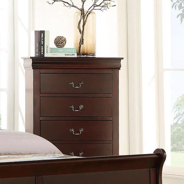 Alt view image 2 of 6 - 1pc Cherry Finish Five Drawers Louis Philip Chest Solid Wood Contemporary Sleek Ample Storage