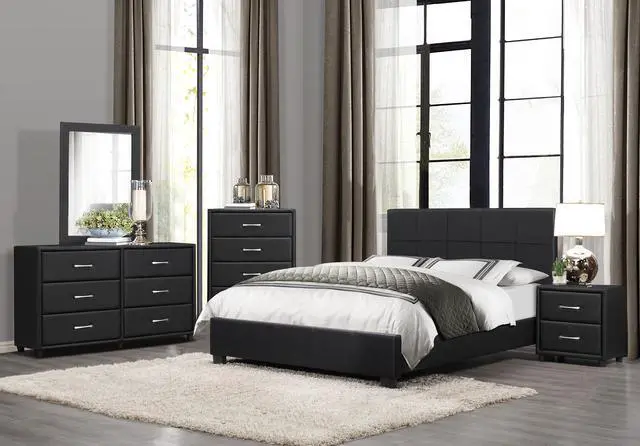 Alt view image 5 of 6 - Contemporary Durable Black Faux Leather Covering 1Pc Chest Of Drawers Silver Tone Bar Pulls Stylish Furniture