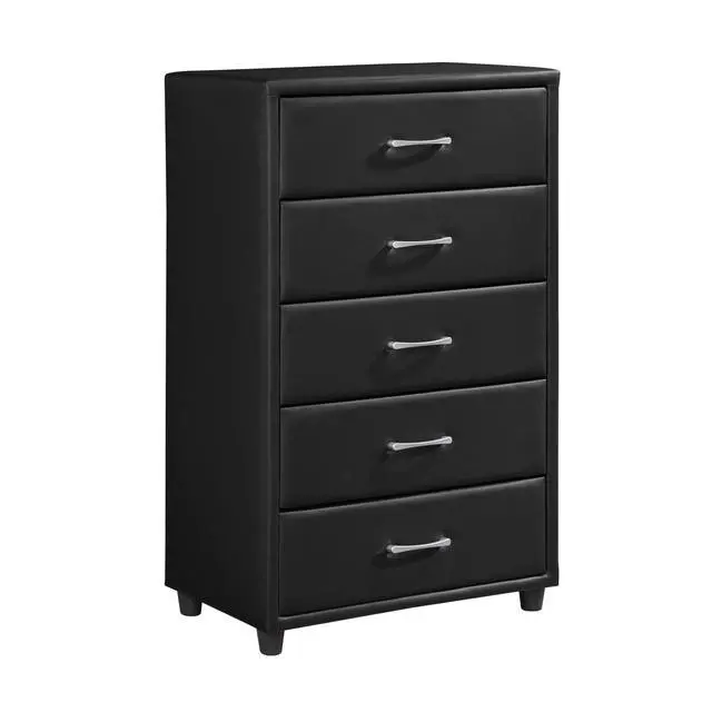 Alt view image 2 of 6 - Contemporary Durable Black Faux Leather Covering 1Pc Chest Of Drawers Silver Tone Bar Pulls Stylish Furniture