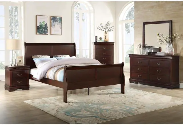 Alt view image 6 of 6 - 1pc Cherry Finish Five Drawers Louis Philip Chest Solid Wood Contemporary Sleek Ample Storage