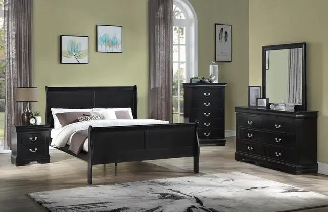Alt view image 5 of 5 - 1pc Black Finish Five Drawers Louis Philip Chest Solid Wood Contemporary Sleek Ample Storage