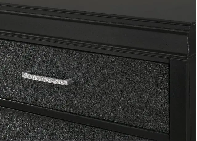 Alt view image 3 of 5 - 5-Drawer Tall Chest Modern 1pc Black Finish Solid Wood Wooden Crocodile Texture Crystal Tufted Handle Bedroom Home Furniture