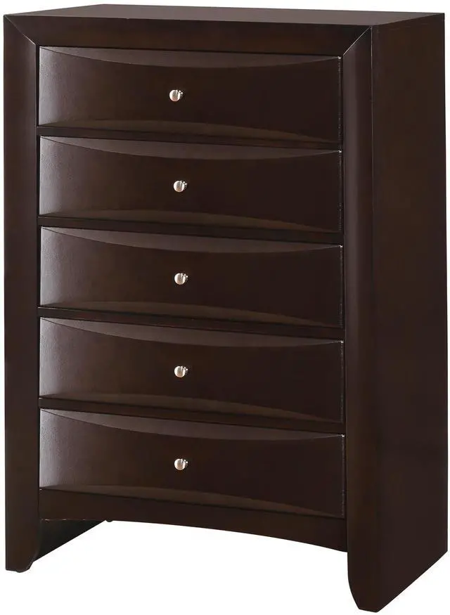 Main image of 1Pc Contemporary 5 Drawer Chest Brown Finish Solid Wood Wooden Bedroom Furniture