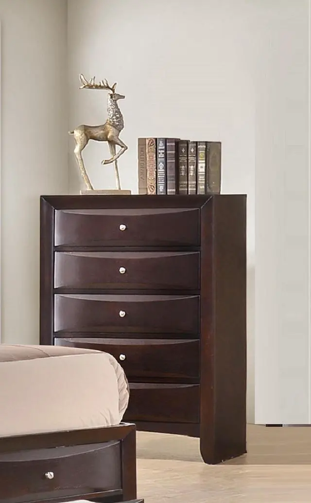 Alt view image 2 of 6 - 1Pc Contemporary 5 Drawer Chest Brown Finish Solid Wood Wooden Bedroom Furniture