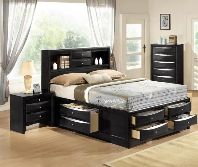 Alt view image 6 of 6 - 1Pc Contemporary 5 Drawer Chest Black Finish Solid Wood Wooden Bedroom Furniture