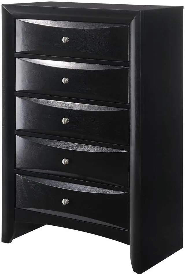Main image of 1Pc Contemporary 5 Drawer Chest Black Finish Solid Wood Wooden Bedroom Furniture
