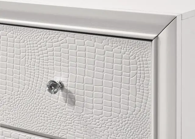 Alt view image 3 of 5 - 1pc Modern Glam Style White Frost Finish Glam Five Drawer Chest Embossed Crocodile Pattern Wooden Bedroom Furniture