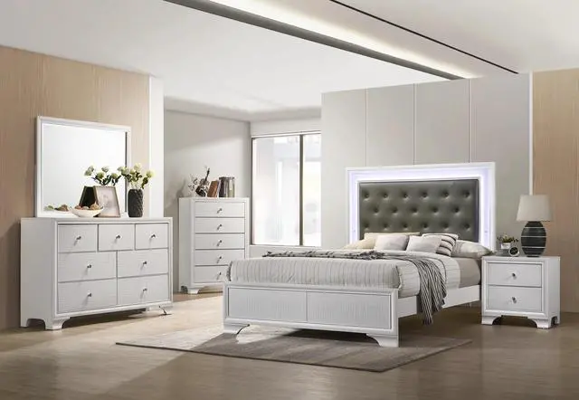 Alt view image 5 of 5 - 1pc Modern Glam Style White Frost Finish Glam Five Drawer Chest Embossed Crocodile Pattern Wooden Bedroom Furniture