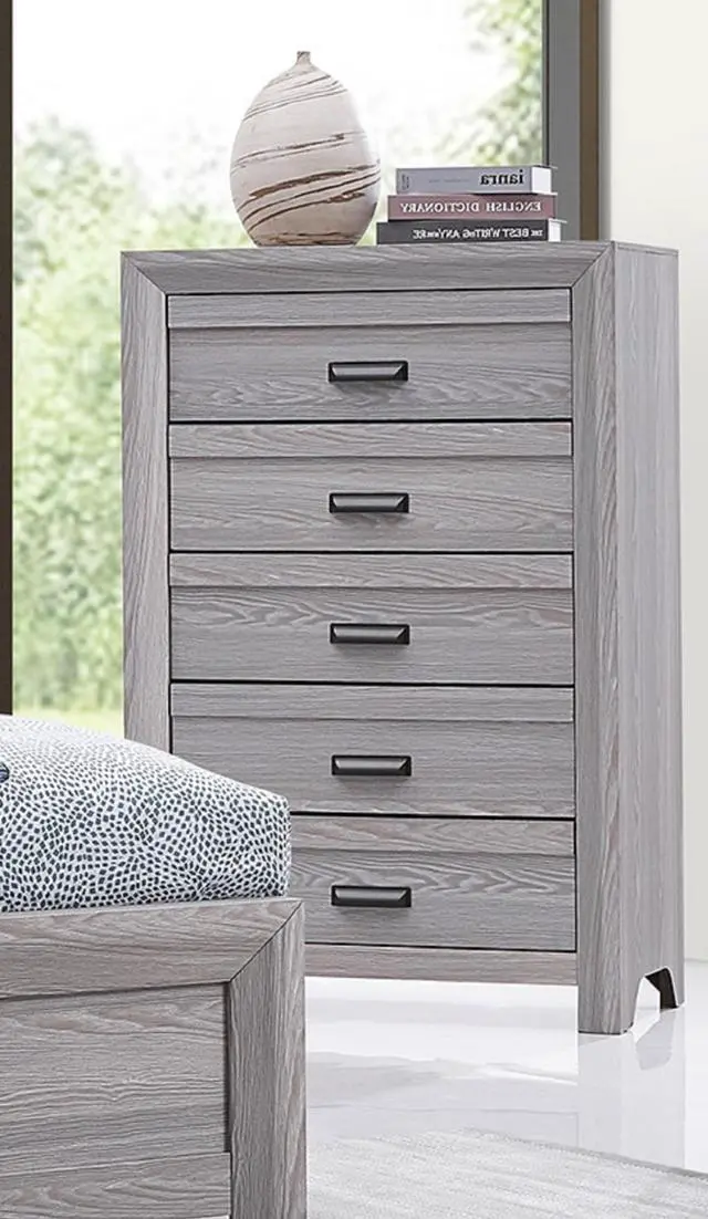 Main image of 1Pc Contemporary Five Drawers Chest Gray Driftwood Finish Rustic Finish Bedroom Wooden Furniture