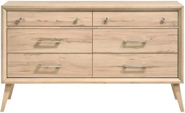 Main image of Classic Style Dresser Of 6X Drawers Natural Oak Finish Wooden Bedroom Furniture 1Pc, Mid-Century Modern Design