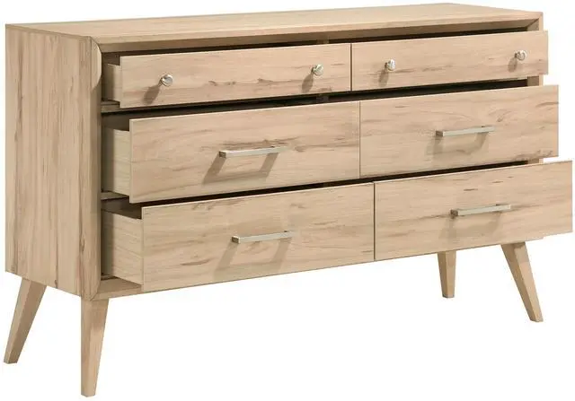 Alt view image 3 of 6 - Classic Style Dresser Of 6X Drawers Natural Oak Finish Wooden Bedroom Furniture 1Pc, Mid-Century Modern Design