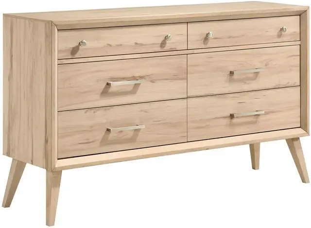 Alt view image 2 of 6 - Classic Style Dresser Of 6X Drawers Natural Oak Finish Wooden Bedroom Furniture 1Pc, Mid-Century Modern Design