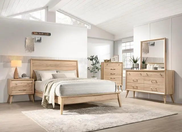 Alt view image 5 of 6 - Classic Style Nightstand Of 2X Drawers Natural Oak Finish Wooden Bedroom Furniture 1Pc, Mid-Century Modern Design