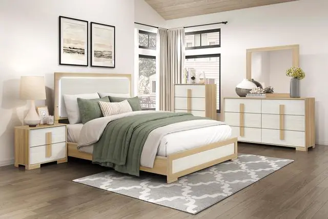 Alt view image 4 of 7 - Contemporary Natural and White Finish 4-Drawer Storage Chest Wooden Bedroom Furniture 1pc