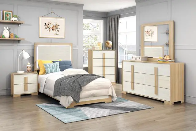 Alt view image 5 of 7 - Contemporary Natural and White Finish 4-Drawer Storage Chest Wooden Bedroom Furniture 1pc
