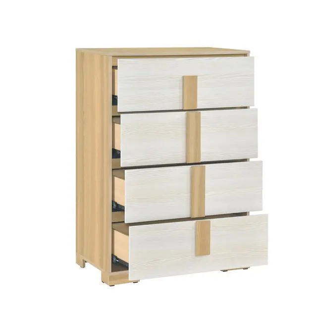 Alt view image 3 of 7 - Contemporary Natural and White Finish 4-Drawer Storage Chest Wooden Bedroom Furniture 1pc