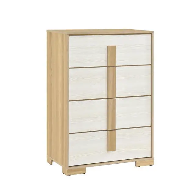 Alt view image 2 of 7 - Contemporary Natural and White Finish 4-Drawer Storage Chest Wooden Bedroom Furniture 1pc