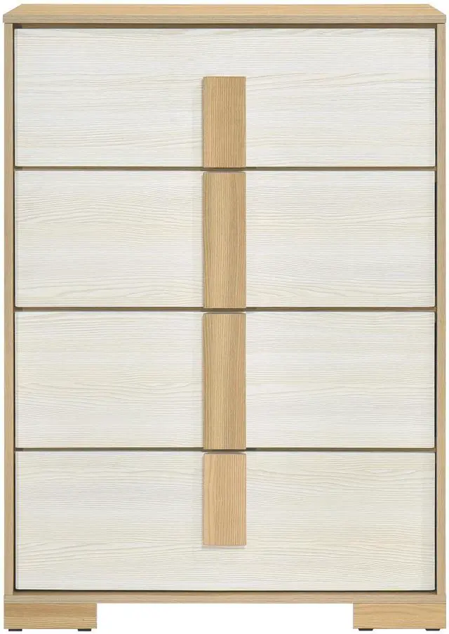 Main image of Contemporary Natural and White Finish 4-Drawer Storage Chest Wooden Bedroom Furniture 1pc