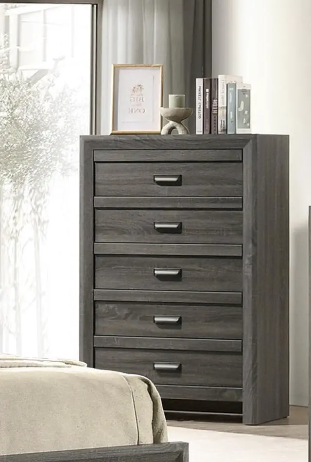 Alt view image 3 of 5 - 1Pc Rustic Contemporary Chest Five Storage Drawers Rustic Gray Finish Bedroom Wooden Furniture