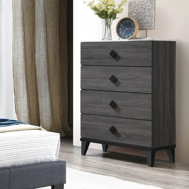 Alt view image 2 of 7 - Modern Design Bedroom Furniture 1Pc Chest Of Drawers Only Beautiful Knob Pulls 4X Drawers Storage Faux Marble Top