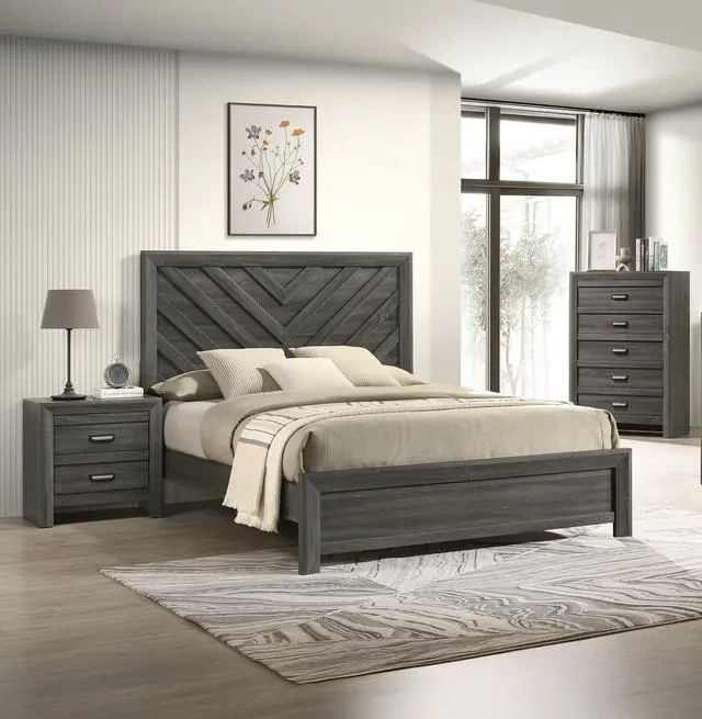 Alt view image 4 of 5 - 1Pc Rustic Contemporary Chest Five Storage Drawers Rustic Gray Finish Bedroom Wooden Furniture