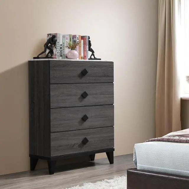Alt view image 3 of 7 - Modern Design Bedroom Furniture 1Pc Chest Of Drawers Only Beautiful Knob Pulls 4X Drawers Storage Faux Marble Top
