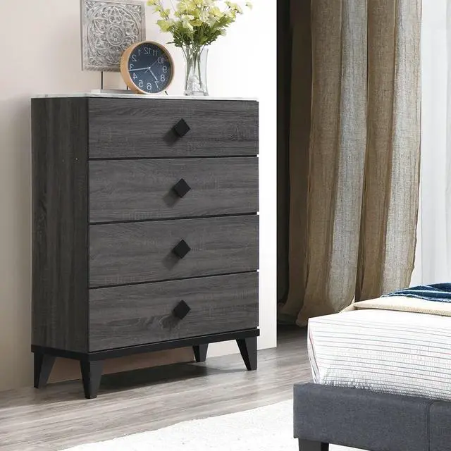 Alt view image 6 of 7 - Modern Design Bedroom Furniture 1Pc Chest Of Drawers Only Beautiful Knob Pulls 4X Drawers Storage Faux Marble Top