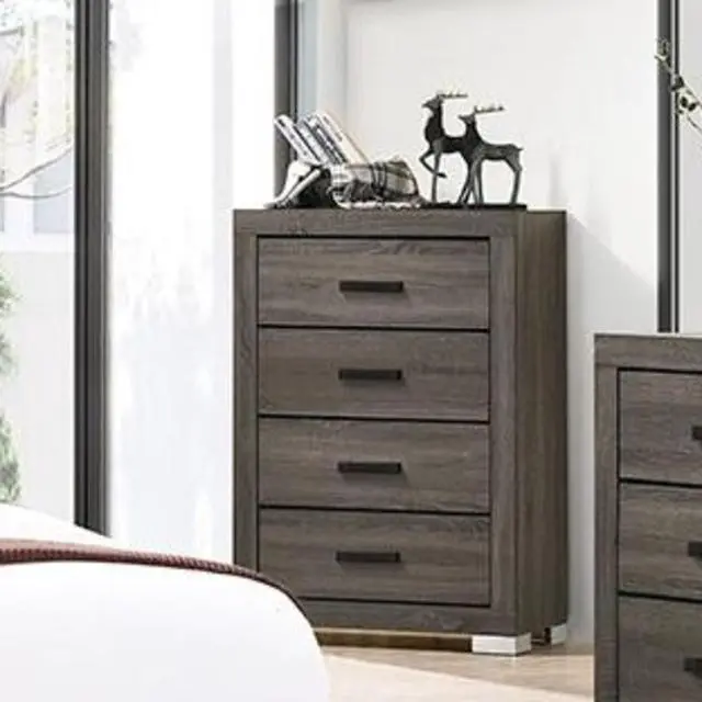 Alt view image 4 of 6 - Modern Transitional Style 1pc Wooden Chest Bar Handle Gray Finish Bedroom Furniture
