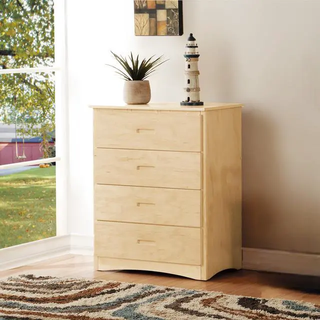 Main image of 4-Drawer Storage Chest Natural Pine Finish Wooden Bedroom Furniture 1Pc Vertical Dresser