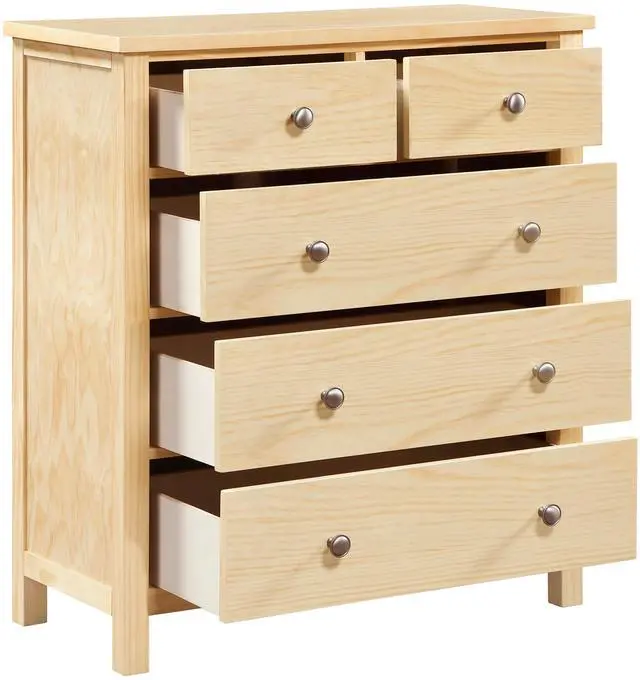 Alt view image 4 of 7 - 5-Drawers Chest Bedroom Furniture Natural Pine Finish Wooden 1Pc Vertical Storage Unit