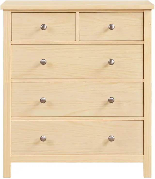Alt view image 2 of 7 - 5-Drawers Chest Bedroom Furniture Natural Pine Finish Wooden 1Pc Vertical Storage Unit