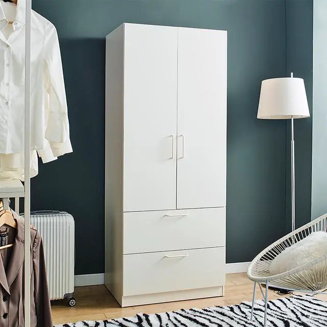 Alt view image 4 of 5 - Emma Two-Door Wood Closet with Two Drawers and Hanging Bars in White