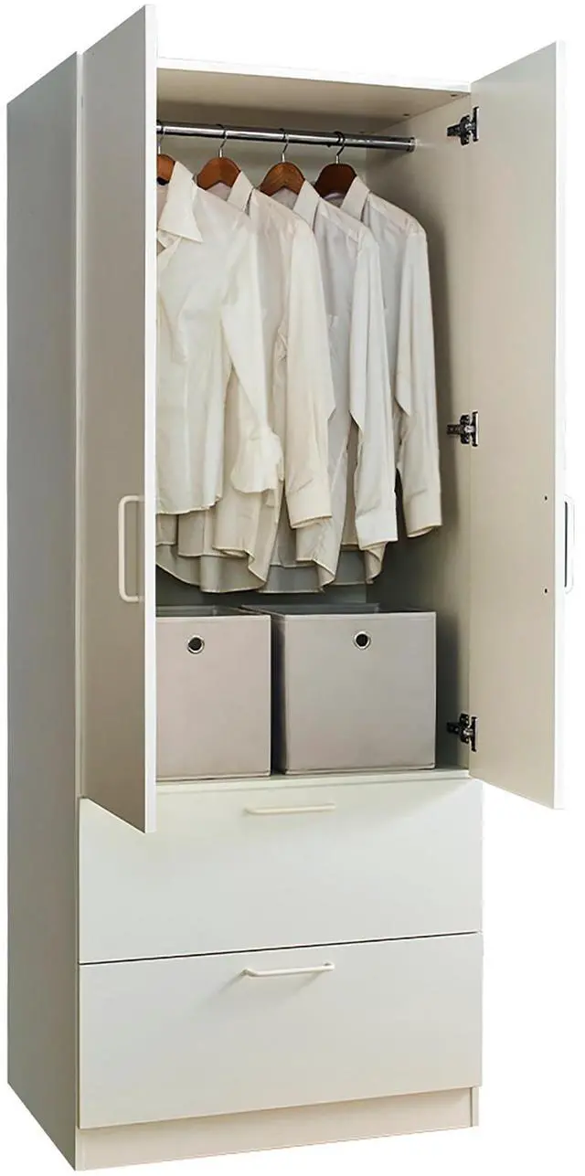 Main image of Emma Two-Door Wood Closet with Two Drawers and Hanging Bars in White