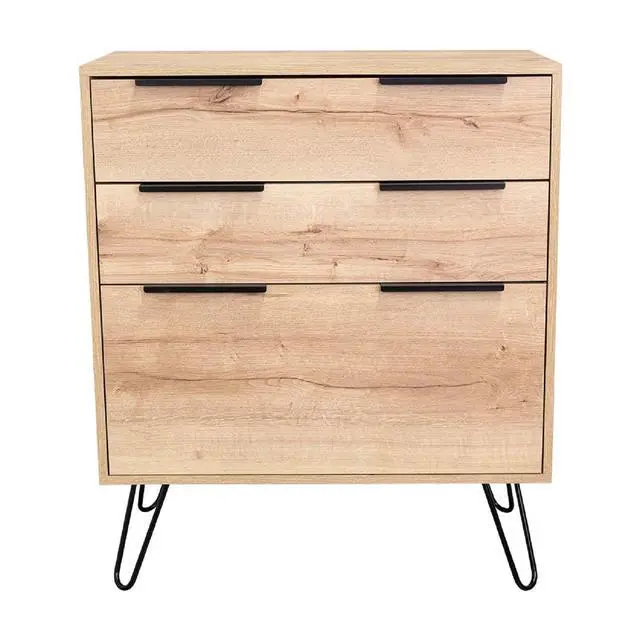 Alt view image 3 of 7 - Light Oak 3-Drawer Dressers with Metal Legs, Set of 2