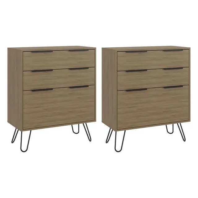 Alt view image 2 of 7 - Light Oak 3-Drawer Dressers with Metal Legs, Set of 2