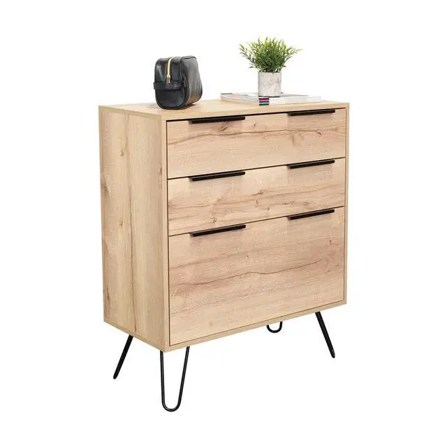Alt view image 4 of 7 - Light Oak 3-Drawer Dressers with Metal Legs, Set of 2