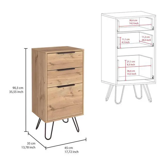 Alt view image 3 of 7 - Augusta Light Dresser, Hairpin Legs, Superior Top,Three Drawers -Light Oak