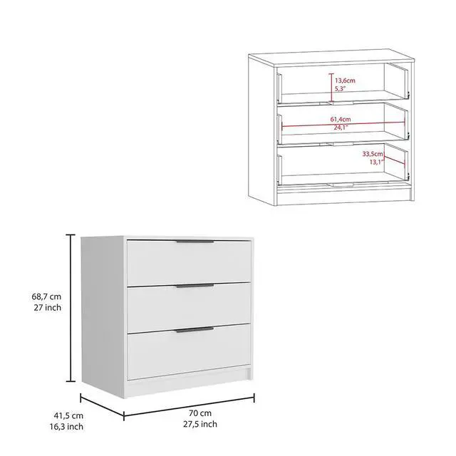 Alt view image 3 of 7 - Kaia 3 Drawers Dresser, Superior Top -White