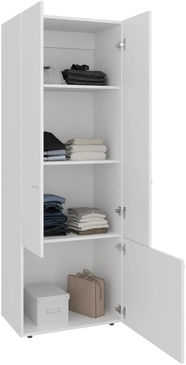 Alt view image 7 of 7 - Home 3 Door Closet System with Hanging Rod for clothes and interior Shelves, Manufactured Wood Freestanding Bedroom Storage, Utility Room or Laundry Room Furniture, White