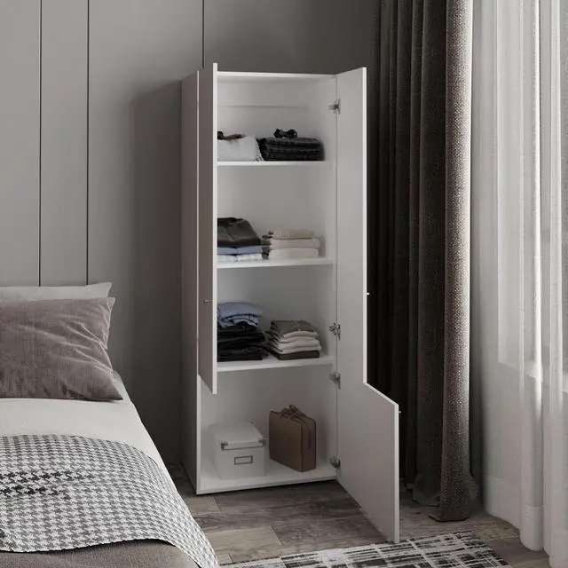 Alt view image 2 of 7 - Home 3 Door Closet System with Hanging Rod for clothes and interior Shelves, Manufactured Wood Freestanding Bedroom Storage, Utility Room or Laundry Room Furniture, White